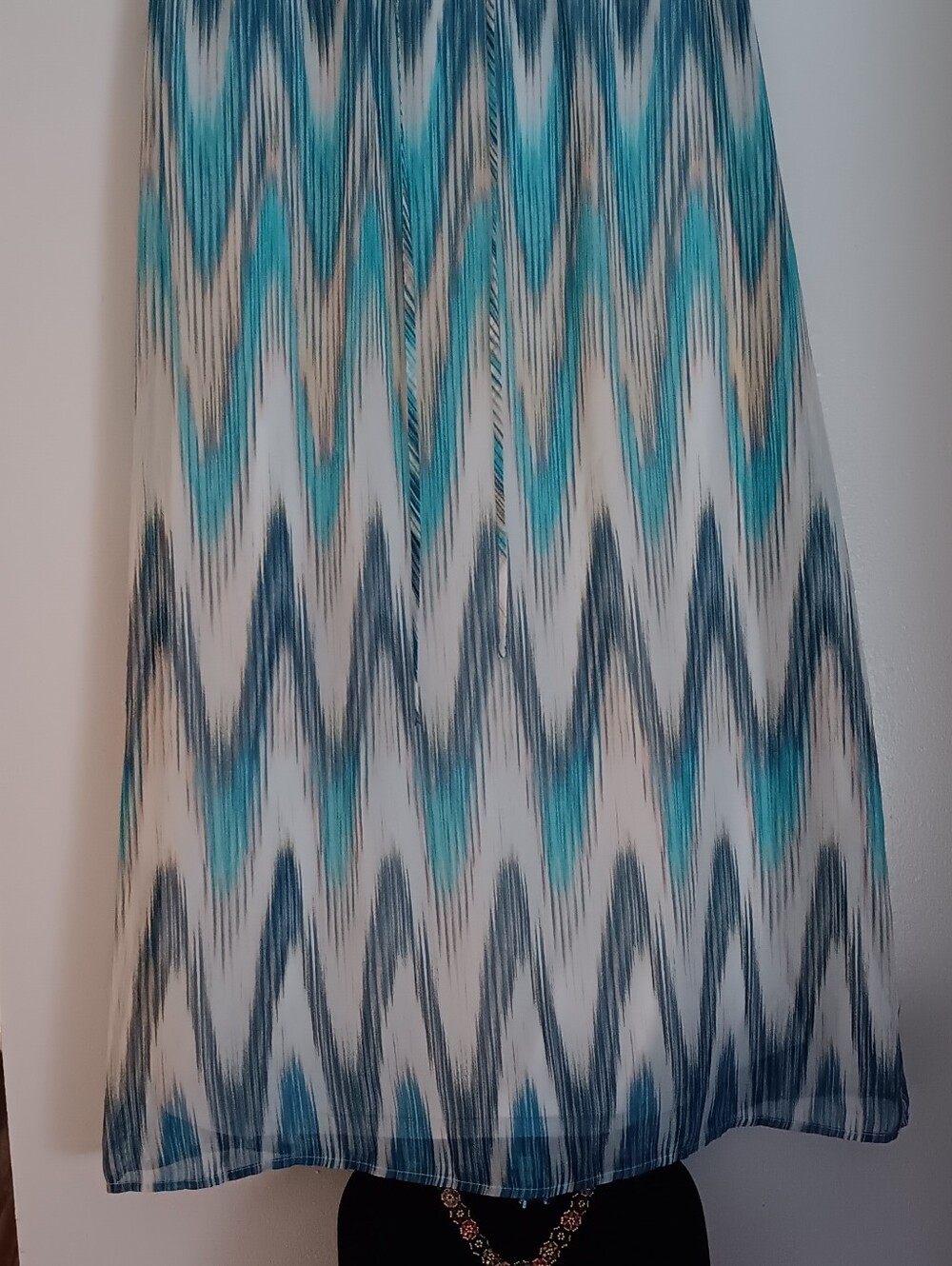 Womens Blue Chevron Print Maxi Skirt